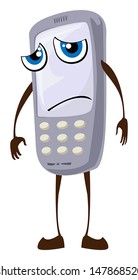 Cartoon mobile phone, sad face, vector illustration
