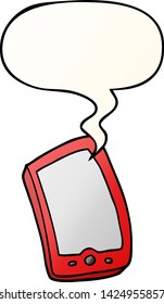 caricatura de teléfono móvil con burbuja de voz en un estilo de gradiente suave