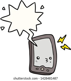caricatura de teléfono móvil con burbuja de voz