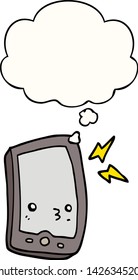cartoon mobile phone with thought bubble