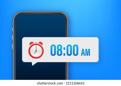 Cartoon mockup with black alarm smartphone. Smartphone mockup. Calendar reminder. Message notification icon.