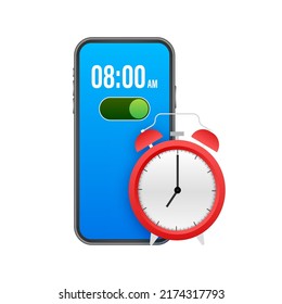 Cartoon mockup with black alarm smartphone. Smartphone mockup. Calendar reminder. Message notification icon.