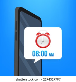 Cartoon mockup with black alarm smartphone. Smartphone mockup. Calendar reminder. Message notification icon.