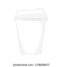 Cartoon mockup paper cup for coffee, white cup for tea. Disposable cup for coffee. Vector illustration.