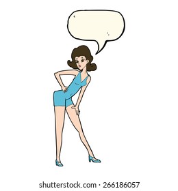 cartoon model woman posing with speech bubble