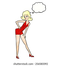 modelo de dibujos animados mujer posando con burbuja de pensamientos