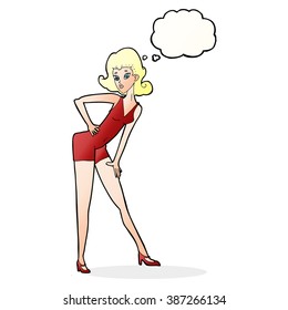 cartoon model woman posing with thought bubble