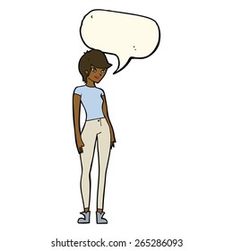 cartoon modern attractive woman with speech bubble