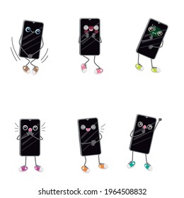 cartografía moderna del vector del teléfono celular con diferentes caras, expresiones y poses