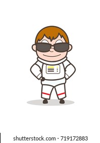 Cartoon Modern Cosmonaut with Sunglasses Vector Illustration