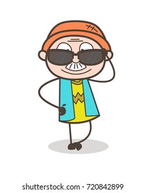 Cartoon Modern Grandpa with Black Sunglasses Vector Illustration