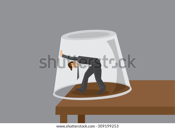 Cartoon Modern Man Trapped Inverted Glass Stock Vector (Royalty Free ...