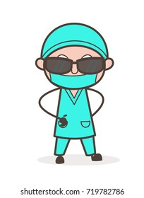 Cartoon Modern Physician with Sunglasses Vector Illustration