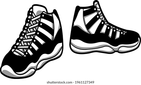 Cartoon Modern Sneakers. Vector Hand Drawn Illustration Isolated On Transparent Background