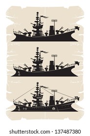 Cartoon Of A Modern Warship, Vector