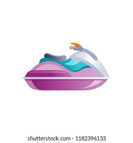 Cartoon modern water scooter icon. Ski boat for logo, sea travel, summer  and water sport design. Flat vector illustration isolated on white background. 