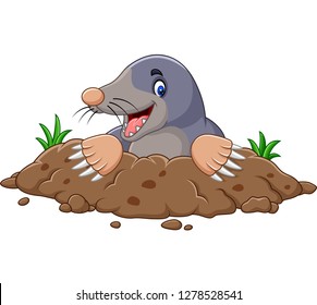 Cartoon mole come out of the hole