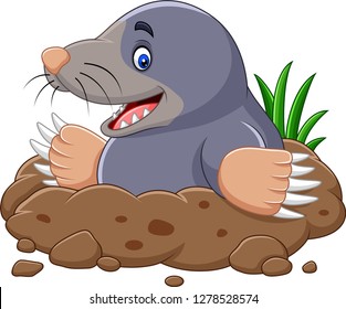 Cartoon mole come out of the hole