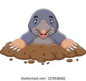 Cartoon mole come out of the hole