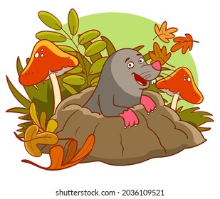 Cartoon mole come out of the hole.vector illustration