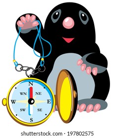 cartoon mole holding compass,isolated image for little kids