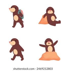 Cartoon mole icons set cartoon vector. Cute mole character. Funny animal