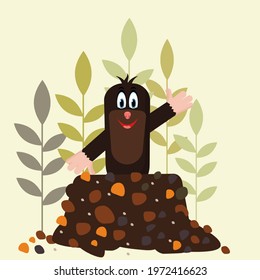 Cartoon mole . Vector illustration . Postcard . Happy birthday greetings . A picture in a children's book . Art . Drawing in a children's magazine .