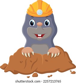 Cartoon mole waering safety helm