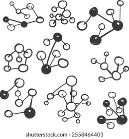 Cartoon molecular or atomic structures for science projects.