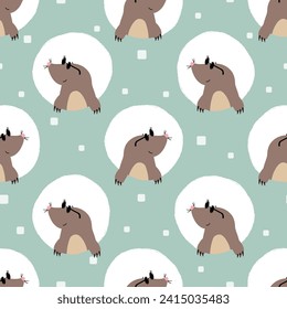 Cartoon moles seamless pattern. Polka dot vector illustration. Baby print