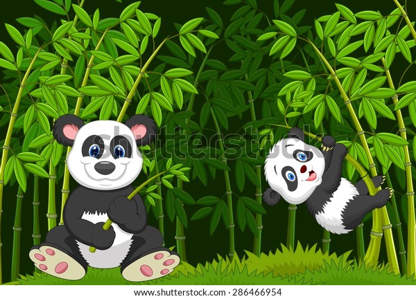 Download Cartoon Mom Baby Panda Climbing Bamboo Stock Vector ...