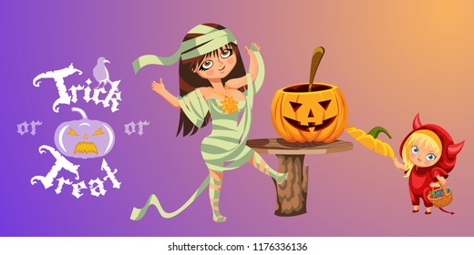 Cartoon mom and kid carving Hallows pumpkin poster