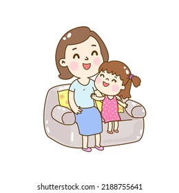 Cartoon mom and kids character vector.	