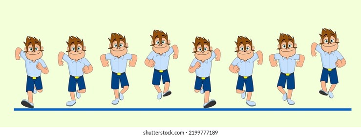 Caricatura Marco lunar por cuadro Ciclo frontal, Ilustración vectorial, vestido escolar con pantalones cortos, Listo para usar para animación 2D, infografías, video explicativo animado, gráficos en movimiento