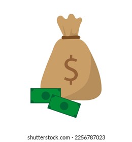 Cartoon money bag. Currency exchange concept. Vector illustration.