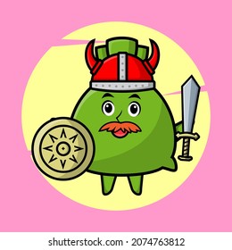 Cartoon money bag mascot  as viking pirates holding sword and shield in cute style for t-shirt, sticker, logo element