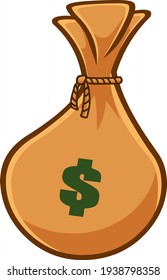 Cartoon Money Bag. Vector Hand Drawn Illustration Isolated On Transparent Background