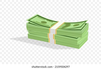 Cartoon Money Bills, Green Dollar Banknotes Cash, Bundle With Money. Bank Debt Bill Investment, Earnings Treasure Or Jackpot Money Capital. Vector Isolated On Png.