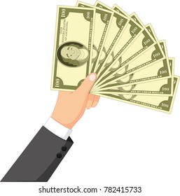 Cartoon money in the hand