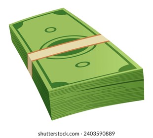 Cartoon money. Paper cash, bills. Keeping money in bank. Green banknotes wealth, accumulation and inheritance. Flat vector money illustration. Objects isolated on white background