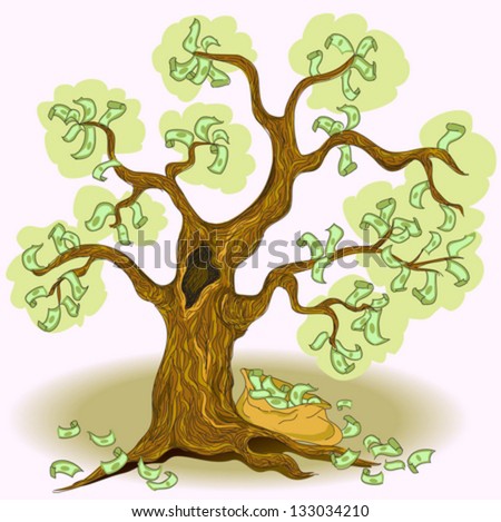 Cartoon Money Tree Bag Money Vector Stock Vector Royalty Free - cartoon money tree with a bag of money vector illustration