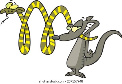 cartoon mongoose making the letter M with a snake