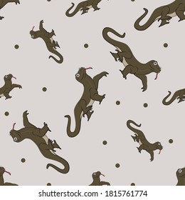 Cartoon Monitor Lizard. Animal Seamless Vector Pattern Design Background