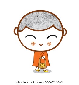 cartoon Monk and novice Buddhism, isolated on white background, illustration.