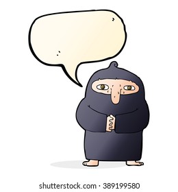 monje de caricatura en bata con burbuja de habla