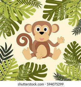 Cartoon monkey among leaves