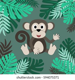 Cartoon monkey among leaves