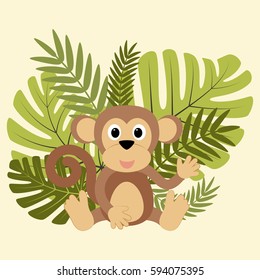 Cartoon monkey among leaves