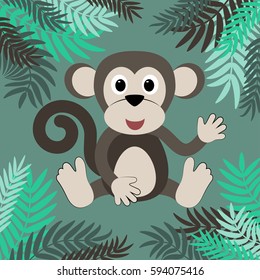 Cartoon monkey among leaves