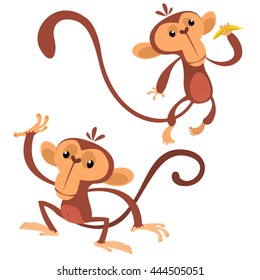 Cartoon monkey animals flat style. Vector dancing monkey set. Jungle chimpanzee characters isolated on white. Zoo monkey mascot